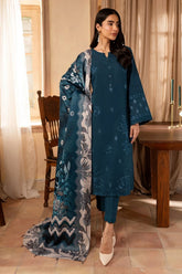 NUREH - 3PC DHANAK EMBROIDERED SHIRT WITH TWILL PRINTED SHAWL AND TROUSER - HZG2392